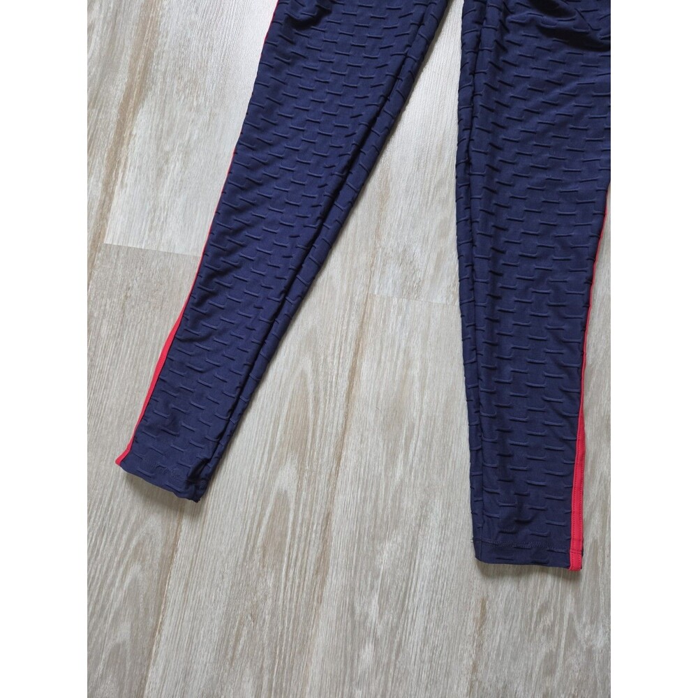 NWT Canoan Anti Cellulite Scrunch Bum Leggings Navy Red White Stripe Textured M - Picture 3 of 10